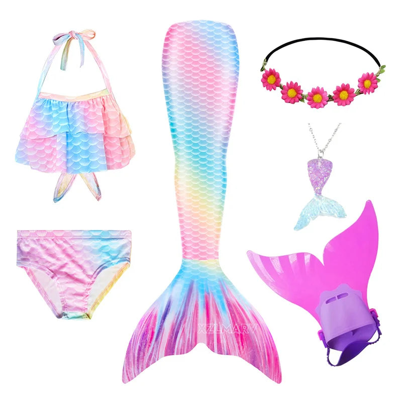 ZOCIC Girls Mermaid Tail Swimsuit Set with Top and Skirt for Swimming