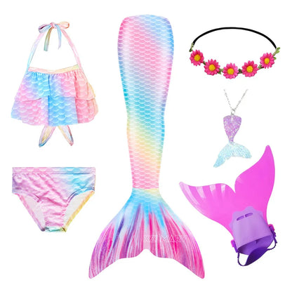ZOCIC Girls Mermaid Tail Swimsuit Set with Top and Skirt for Swimming