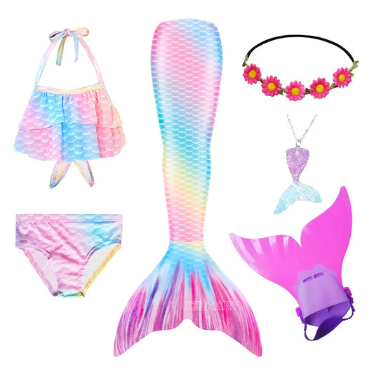 ZOCIC Girls Mermaid Tail Swimsuit Set with Top and Skirt for Swimming