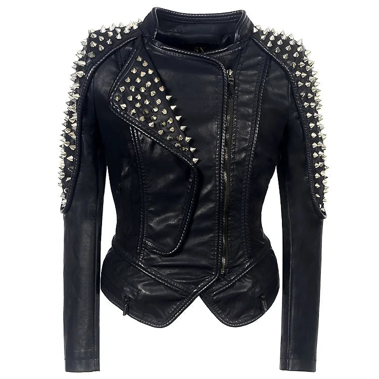 2025 Steampunk Rock Rivet Women's Leather Jacket Slim Short Streetwear Gothic Embroidery PU Leather Locomotive Coat Femme SS69