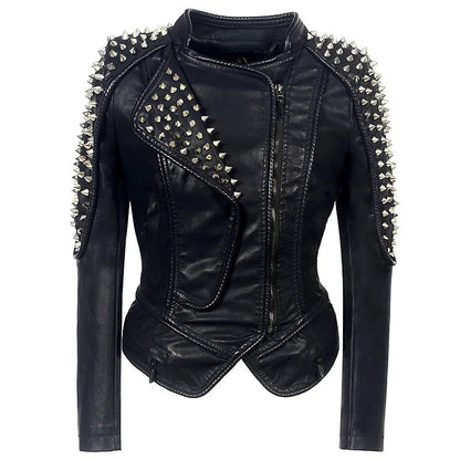 2025 Steampunk Rock Rivet Women's Leather Jacket Slim Short Streetwear Gothic Embroidery PU Leather Locomotive Coat Femme SS69
