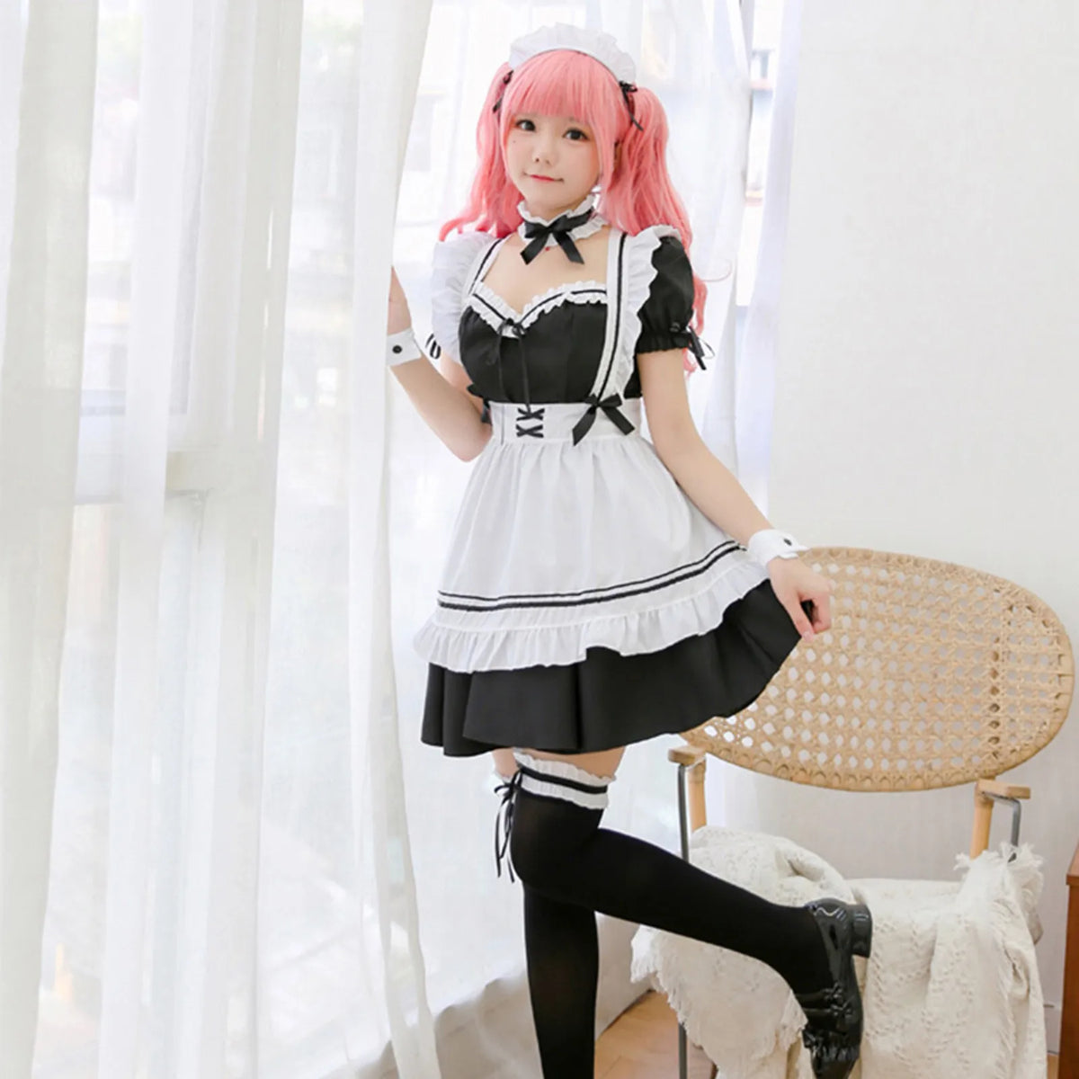 Black Pink Lolita Maid Costumes Cute Girls Women Lovely Maid Cosplay Costume Animation Show Japanese Outfit Dress Clothes S-5XL - SS69