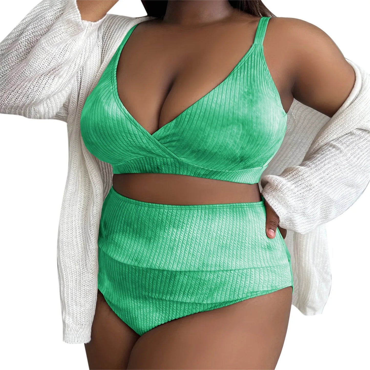 Plus Size Swimsuit Women Big Breast Bikini Set 2024 Sexy Two Pieces Bikinis High Waisted Swimwear Brazilian Bathing Suit SS69 25.69 Green2 / XL / CN