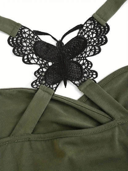 New European and American women's pleated suspenders butterfly lace cross vest in spring and summer of 2024 SS69