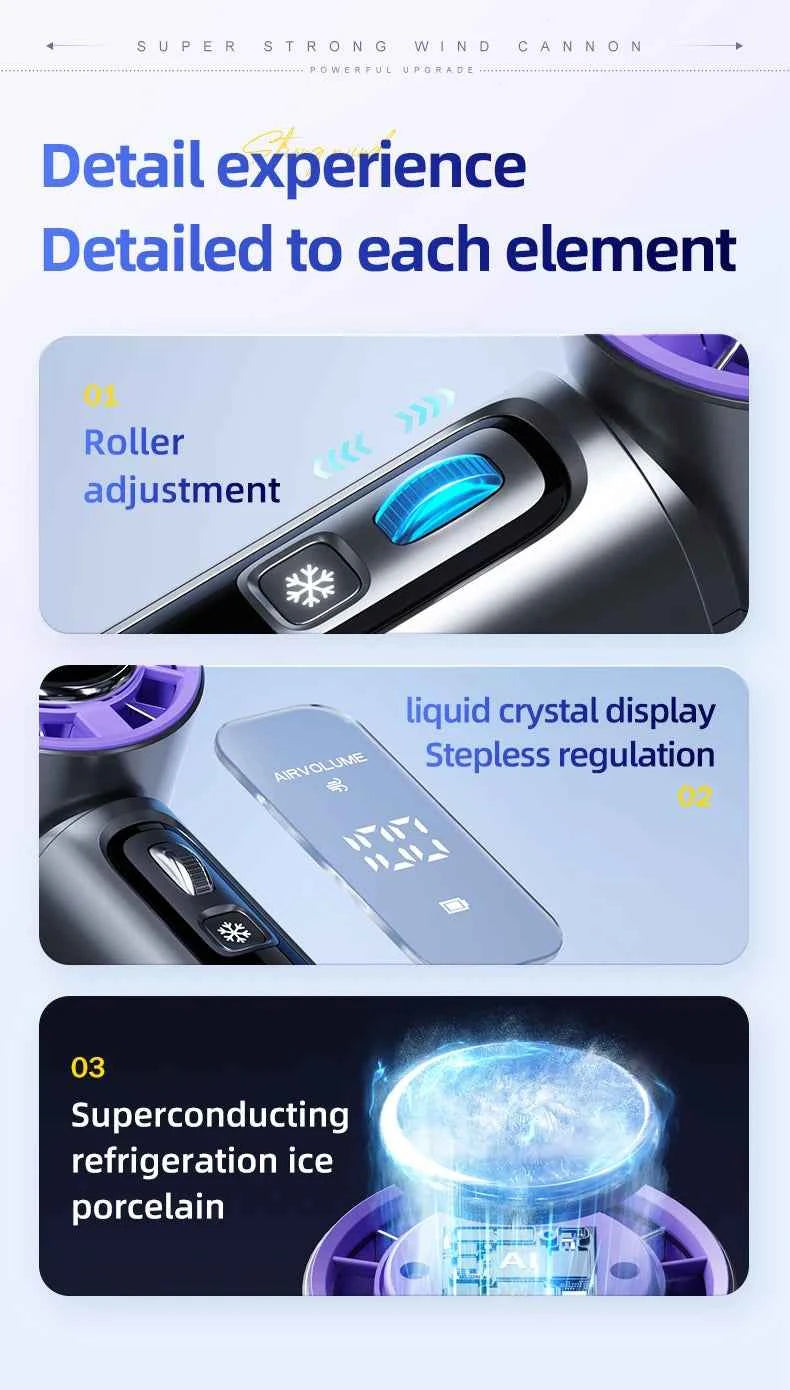 Outdoor Portable Mini Fan Handheld Fan with LED Display Semiconductor Refrigeration 100 Wind Speeds USB Rechargeable Battery Fan