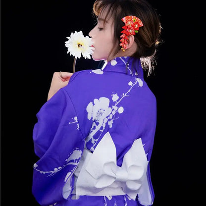 Fashion National Trends Women Sexy Kimono Yukata Dress With Obi Novelty Evening Dress Japanese Cosplay Costume Floral One Size