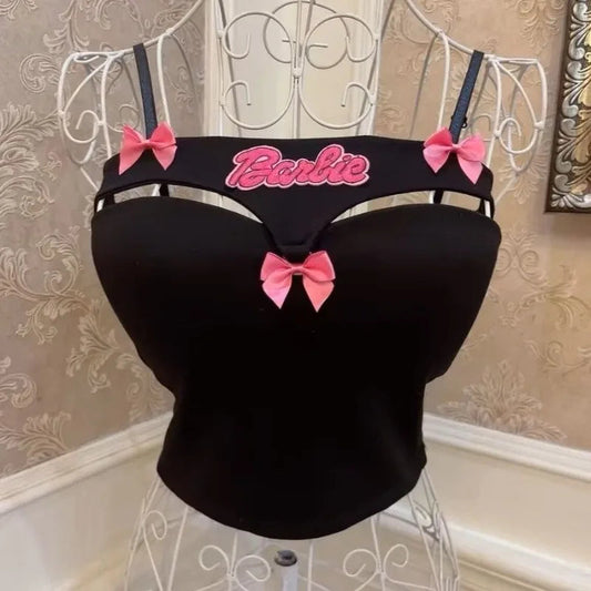 Sweet Barbie Women Tops Sexy Hot Girl Bowknot Embroidered Camis Tank Top Y2k Summer Casual Fashions Streetwear T-shirt Tops Gift SS69 20.69 black / XXXL