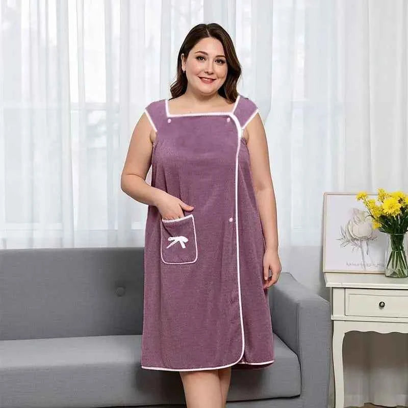 1 Pcs Women's Plus Size Wearable Bath Towel-Cute Bow Soft Shower Skirt for Women-Adjustable Bath Robe with Pocket for Home an