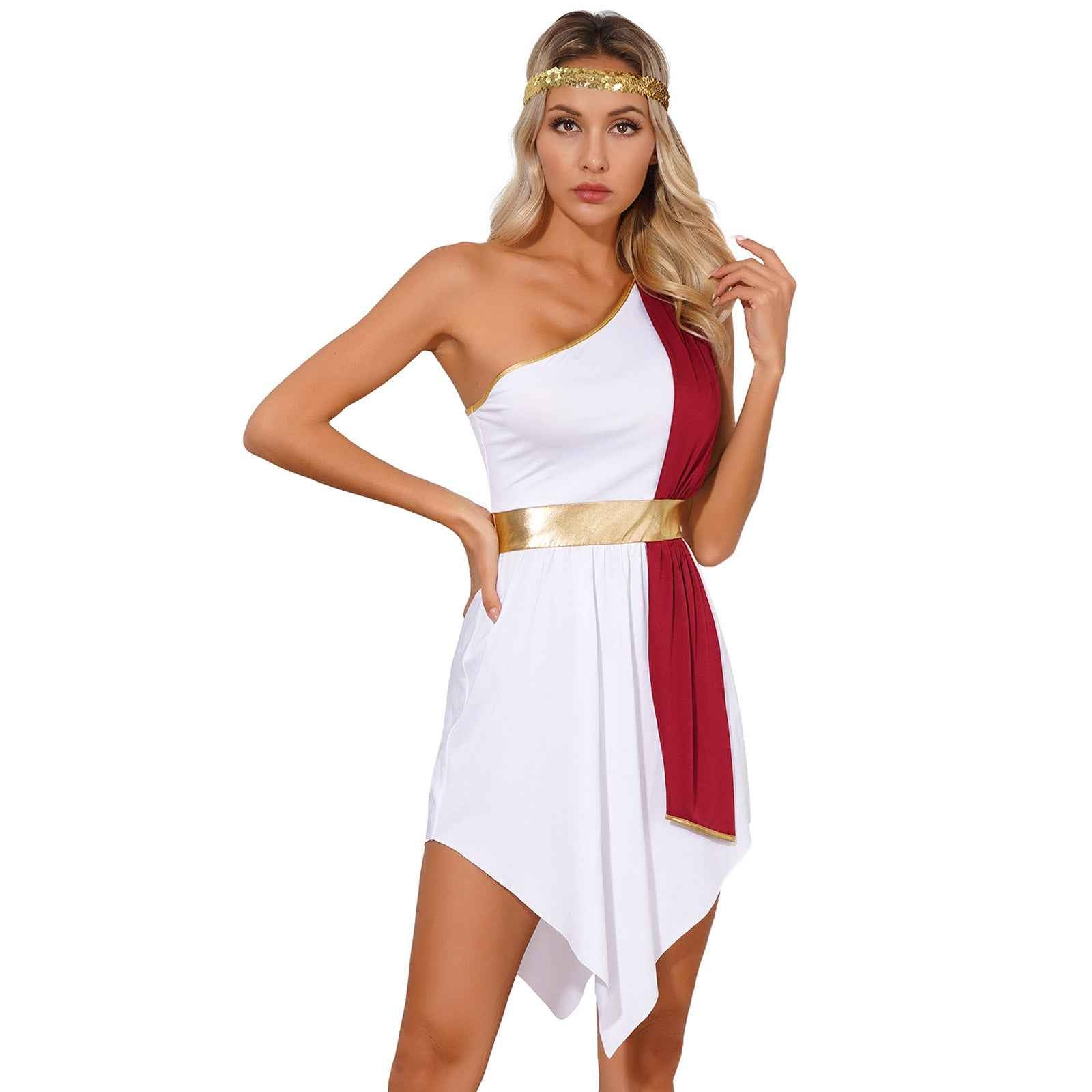 Womens Ancient Greek Princess Dress Goddesses Toga Costume for Halloween Carnival Party Deity Queen Cosplay Chiffon Robe Gown