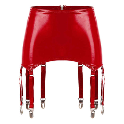Womens Garters Suspender Belt Skirts Ladies Wet Look Mini Skirts Leather Garters with Metal Clips Clubwear Costume Underwear