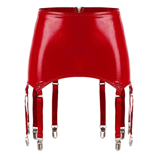 Womens Garters Suspender Belt Skirts Ladies Wet Look Mini Skirts Leather Garters with Metal Clips Clubwear Costume Underwear