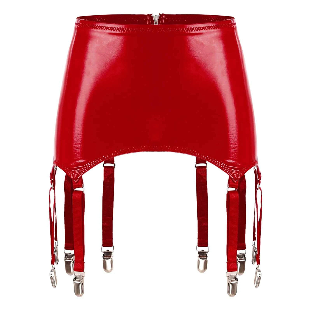 Womens Garters Suspender Belt Skirts Ladies Wet Look Mini Skirts Leather Garters with Metal Clips Clubwear Costume Underwear