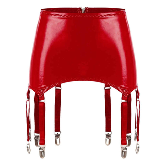Womens Garters Suspender Belt Skirts Ladies Wet Look Mini Skirts Leather Garters with Metal Clips Clubwear Costume Underwear