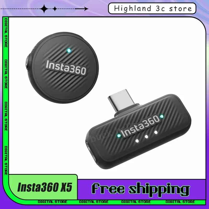 Insta360 X5 Mic Air Transmitter 48khz High-Quality Noise Reduction Compatibility Flow 2 Pro Custom  Recording Upport One-Click