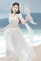 NONSAR God Greek Sweet Vintage Fairy Dress Women Summer Court Style Han Elements Chiffon Elegant floating Strap Long Dresses