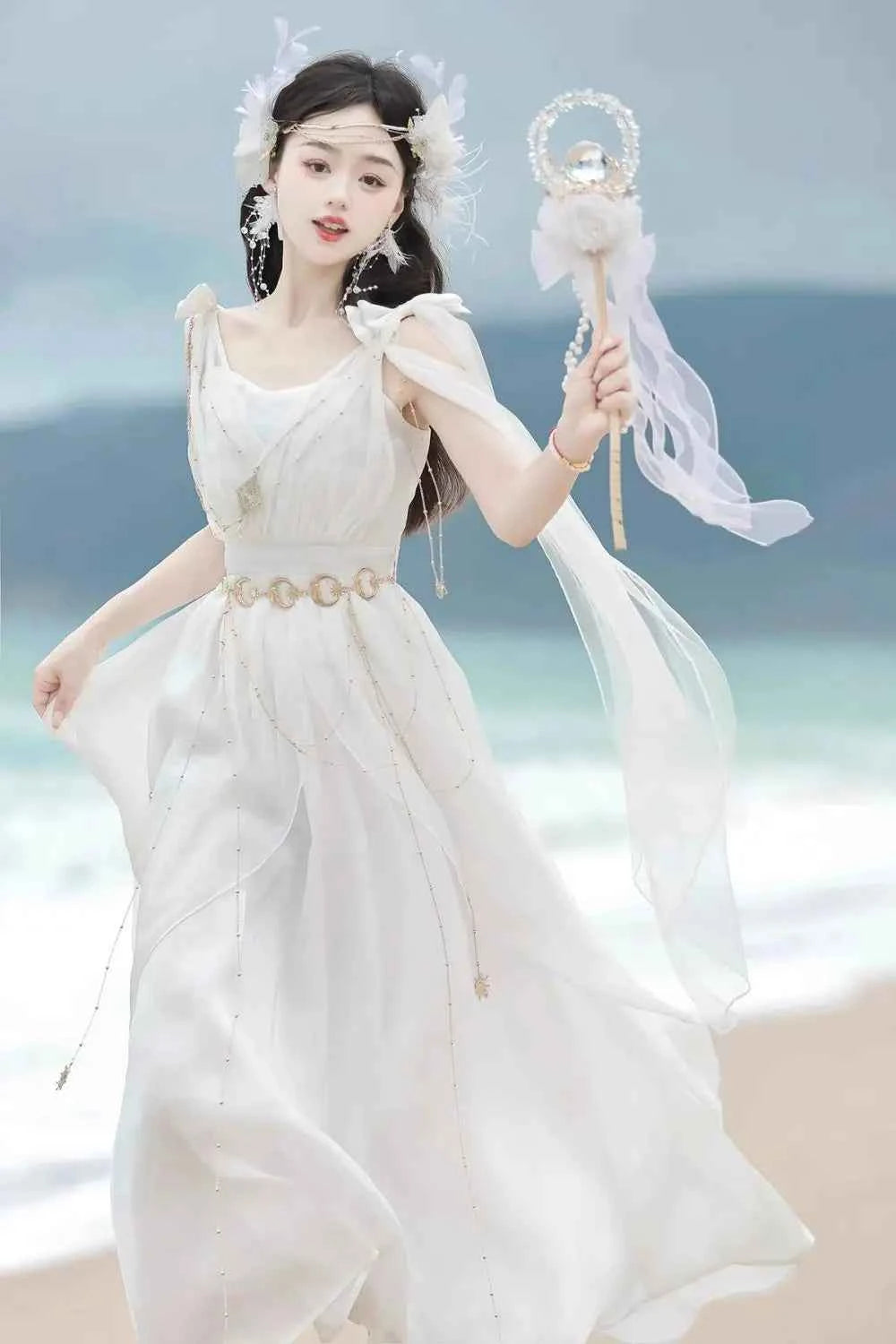 NONSAR God Greek Sweet Vintage Fairy Dress Women Summer Court Style Han Elements Chiffon Elegant floating Strap Long Dresses