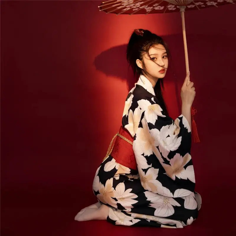 Fashion National Trends Women Sexy Kimono Yukata Dress With Obi Novelty Evening Dress Japanese Cosplay Costume Floral One Size