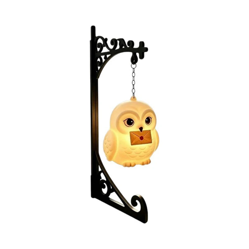Novelty Hanging Animal Bookend Lamp Magic Owl Bird Metal Book End Stand With Glowing Hanging Ornament Light For Bookshelf Gift