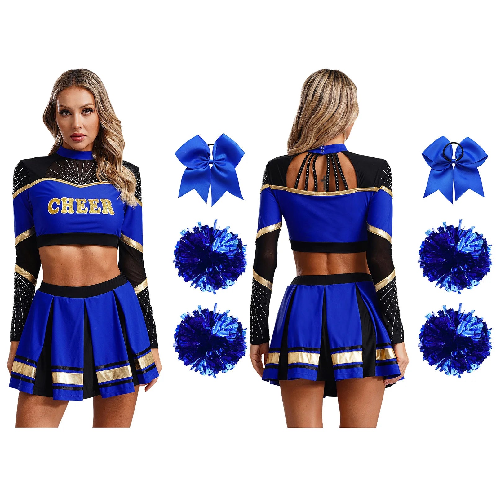 Women's Cheerleading Performance Costume Set with Crop Top and Skirt