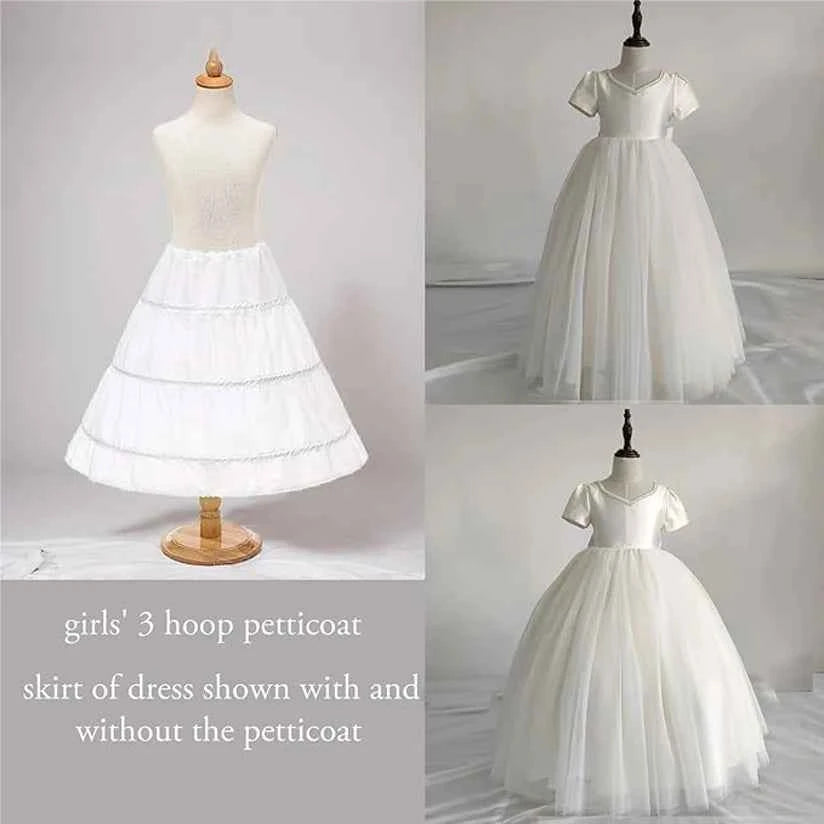 Girls' 3 Hoops Petticoat Full Slip Flower Girl Crinoline Skirt