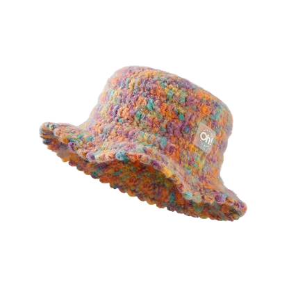 OhSunny Autumn Winter Wavy Brim Bucket Hats,Rainbow Cute Thermal Caps Women's Outdoor Warm Hand-knitted Fisherman Caps Packable
