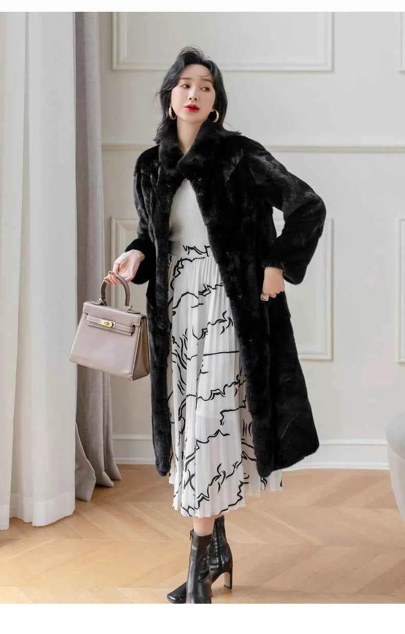 HDHOHR 2025 100% Real Mink Fur Coat Women Long High Quality Natural Mink Fur Jackets Winter Thick Warm Luxury Female Fur Parkers