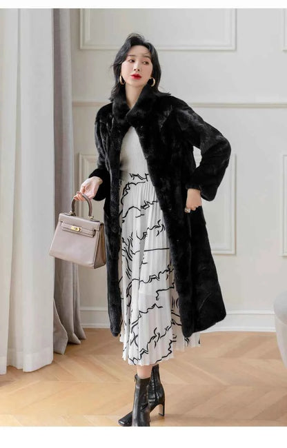 HDHOHR 2025 100% Real Mink Fur Coat Women Long High Quality Natural Mink Fur Jackets Winter Thick Warm Luxury Female Fur Parkers