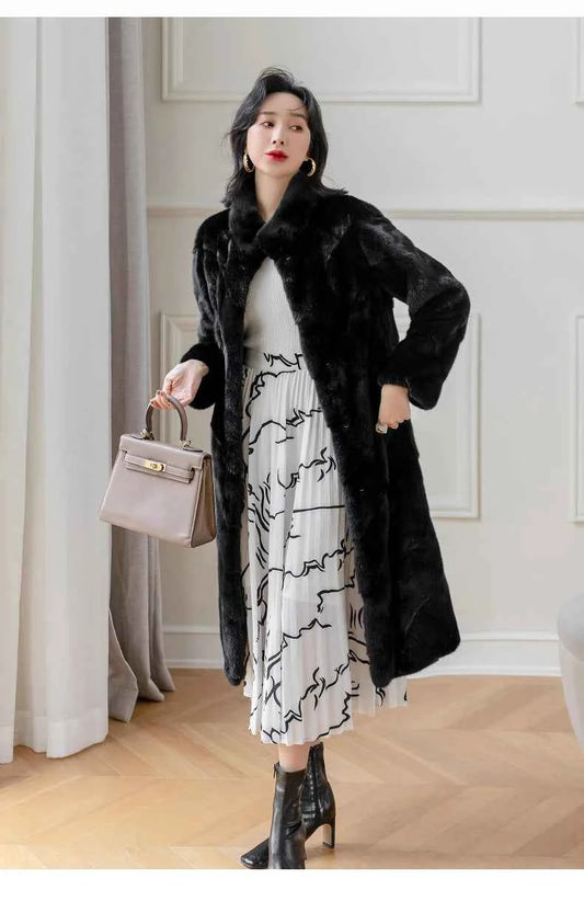 HDHOHR 2025 100% Real Mink Fur Coat Women Long High Quality Natural Mink Fur Jackets Winter Thick Warm Luxury Female Fur Parkers