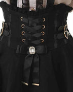 Japanese Liz New Summer Lace Edge Leather Ring High Waist Pleated Skirt Ribbon Bow All-match Short Skirts Big Bow Lolita Blouses
