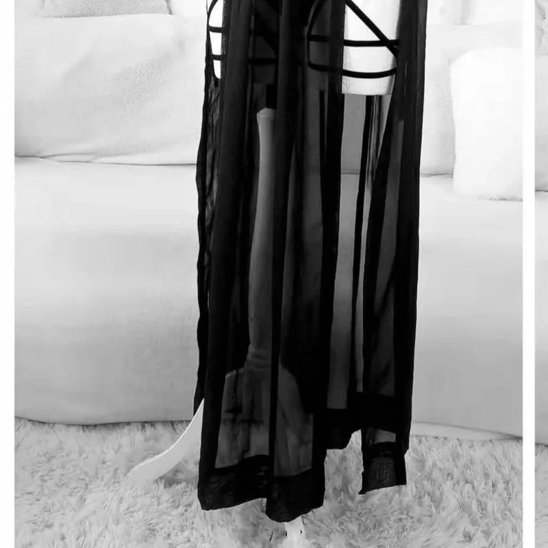 Gothic Mesh Backless Crop Top & Skirt Set - 3 Piece