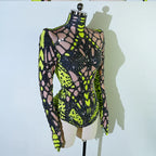 Women's Green Rhinestone Bodysuit High Elasticity Dance Outfit