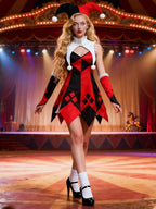 Women's Red & White Checkered Clown Costume for Halloween