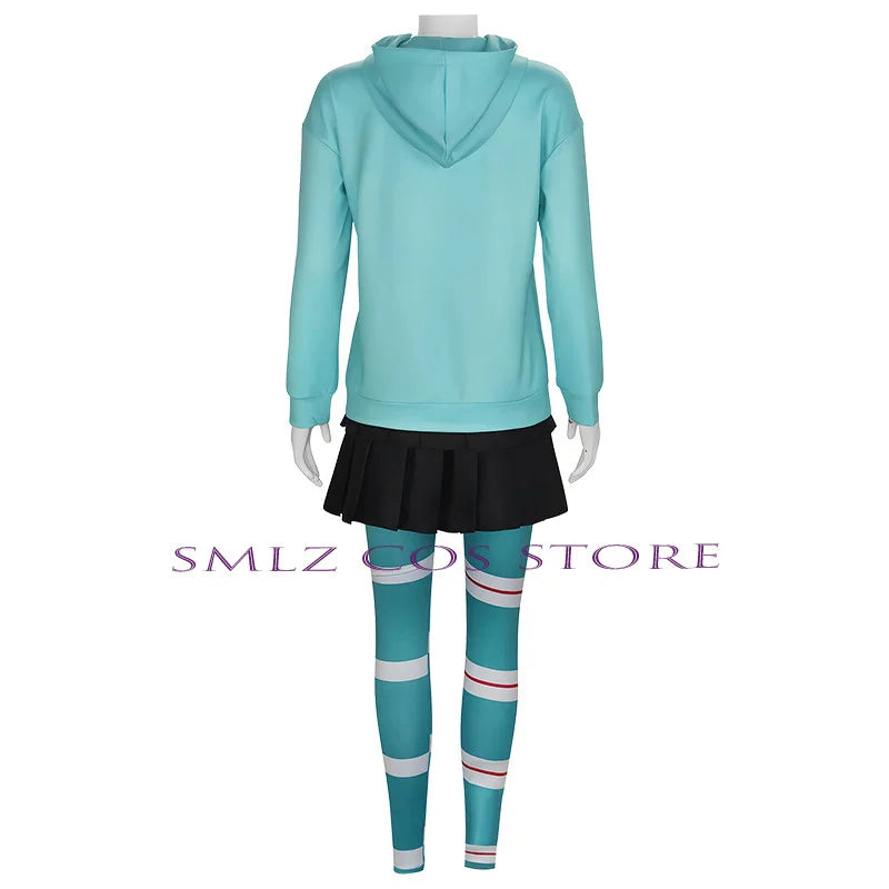 Vanellope Von Schweetz Cosplay Anime Costume Girl's Hoodies Skirt Wig Uniform Suit Halloween Performance Clothing for Woman