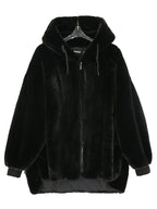 Nerazzurri Winter White Oversized Faux Fur Jacket Women with Hood Raglan Sleeve Zipper Korean Fashion Clothing for Womens 2021