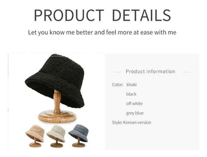 Unisex Harajuku Bucket Hat Solid Men Fishing Fisherman Hat Autumn Winter Lamb Wool Outdoor Warm Panama Cap For Women