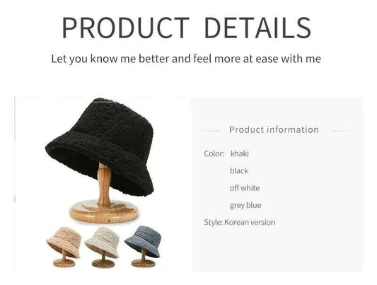 Unisex Harajuku Bucket Hat Solid Men Fishing Fisherman Hat Autumn Winter Lamb Wool Outdoor Warm Panama Cap For Women