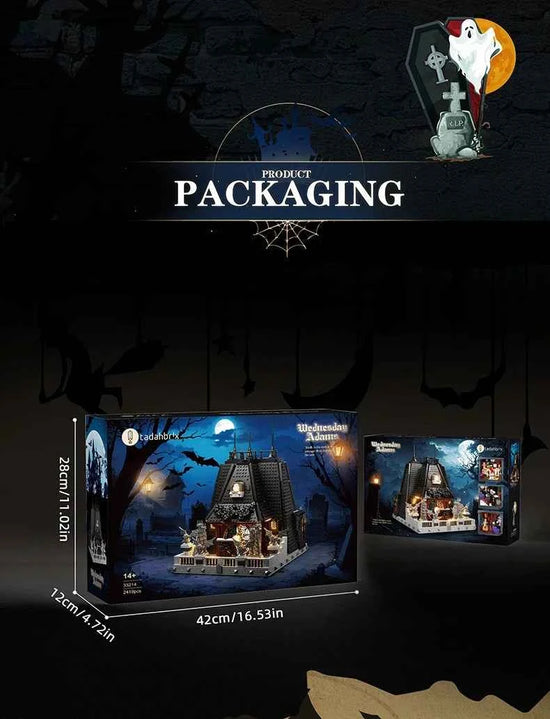 2419PCS Wednesday Adams House Building Blocks Darkness Villa Model Bricks Desktop Decoration Diy Toys For Kids Holiday Gifts