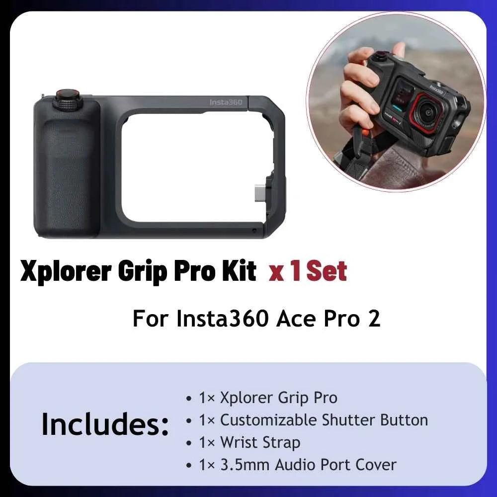 Insta360 Xplorer Grip Pro Kit Built-in 2010mAh Battery Handle Street Photography for Insta 360 Ace Pro 2 Original Accessories