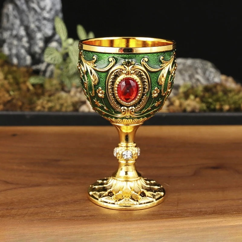 Vintage Medieval Hand-Engraved Metal Wine Goblet