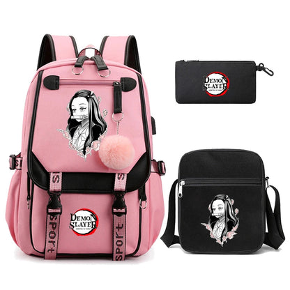 3Pcs Kamado Nezuko Demon Slayer Backpacks Set for Girls Anime School Bag Teenager Student Canvas Laptop Back Pack Women Rucksack SS69 52.69 4980743