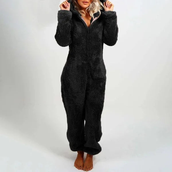 Women Hooded Sleepwear Onesies Fluffy Plush Thermal Warm Hoodies Jumpsuits Rompers Loose Zipper Bodysuits Pajamas Overall 5XL