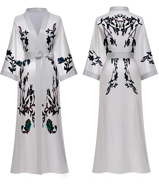 Daiwor Kout Silk Satin Robe for Women Long Japanese Kimono Robe Lightweight Soft Bathrobe Summer Luxury Dressing Gown