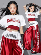 Girls Shiny Crop Top & Joggers Street Dance Set