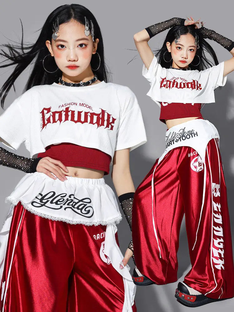 Girls Shiny Crop Top & Joggers Street Dance Set