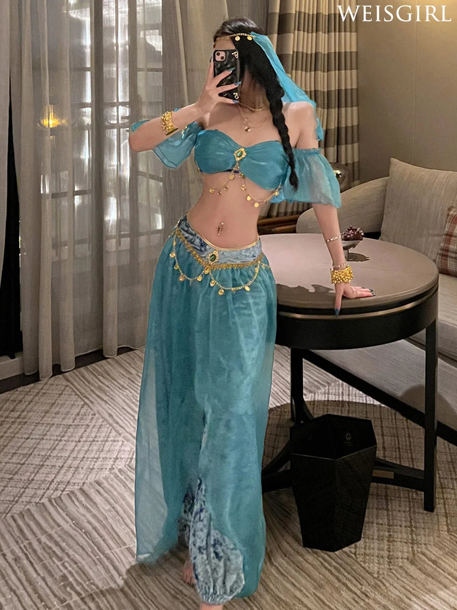 Belly Dance Costume Women's Sexy Arabian Princess Costume Fancy Indian Dance Embroider Bollywoods Jasmine Dress Egyptian Queen