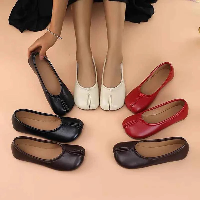 2026 New Women's Split-Toe Tabi Flats, Soft Leather Slip-On Ballet Shoes, Comfortable Casual Daily Wear Flat Shoes for Ladies