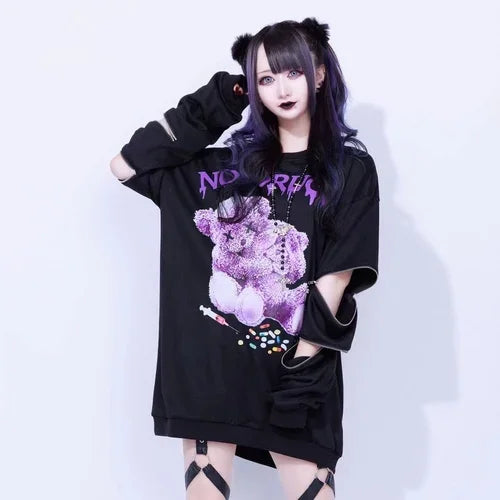 Harajuku Printed Black Zipper Hoodie