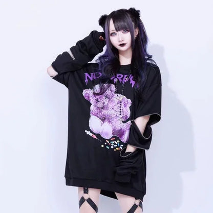 SS69 Japanese Harajuku Printed Black Sweatshirt, Loose Zipper Hoodie