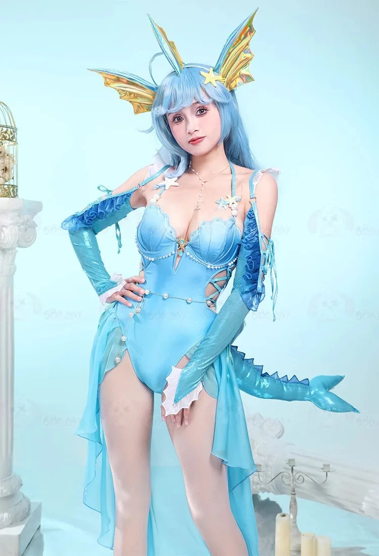 Anime Vaporeon Cosplay Costume Women's Sexy Bodysuit Tail Suit One-Piece Swimsuit Bathing suit Halloween Carnival Party Clothes