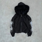 Y2K Fashion Collection Versatile Jacket Zip Up Hoodies Casual Plush fur Hooded Womens Comfortable Thickened Cardigan Coat Tops - SS69
